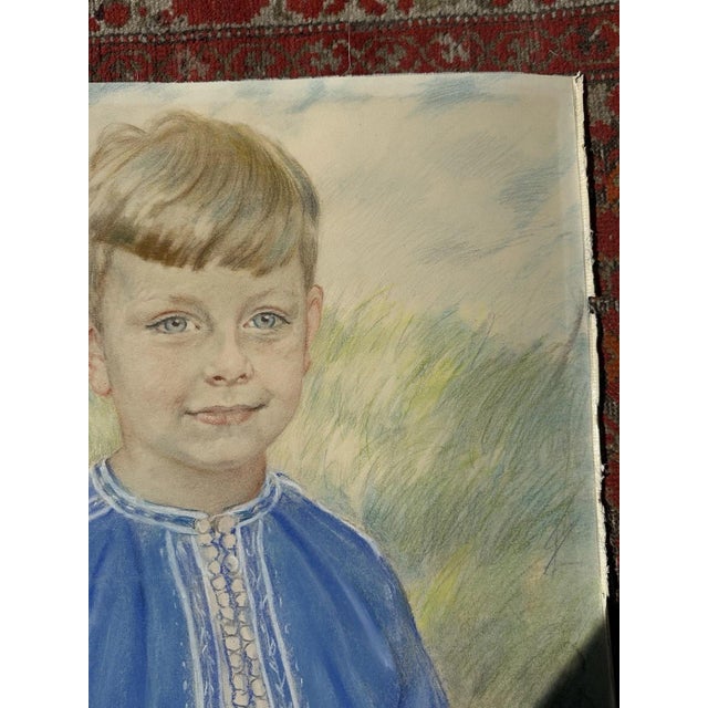 Heinrich Pforr, Bright Summer Day Boy's Portrait in a Blue Shirt, 1932, Oil on Canvas For Sale - Image 10 of 13