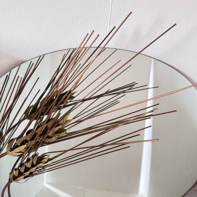 Curtis Jere Curtis Jere Mirror Wheat Sheaf Round Mid Century Modern Metal Wall Art Signed For Sale - Image 4 of 12