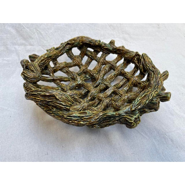 Palissy Style Pottery Woven Basket For Sale - Image 4 of 10