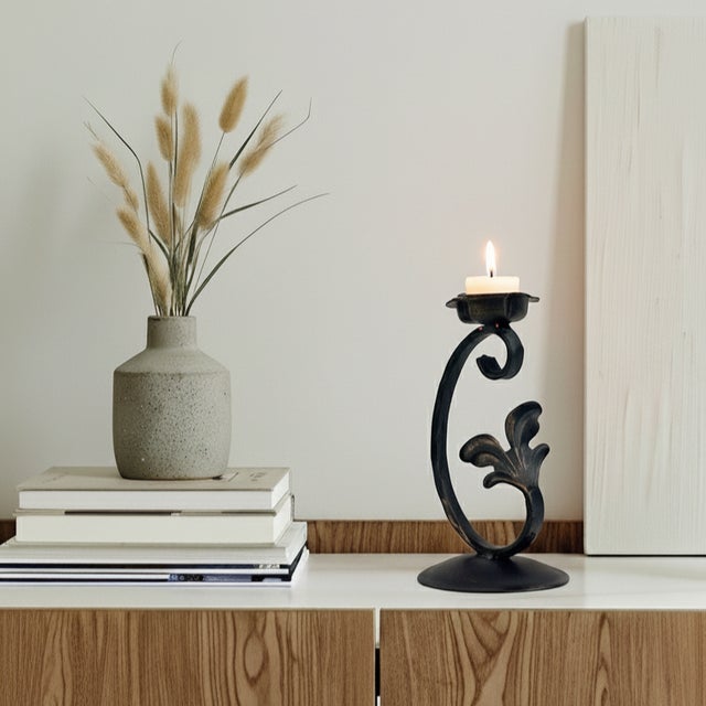 Metal Verdant Candlestick | Handcrafted Metal Leaf Design Candle Holder for Botanical Decor For Sale - Image 7 of 7