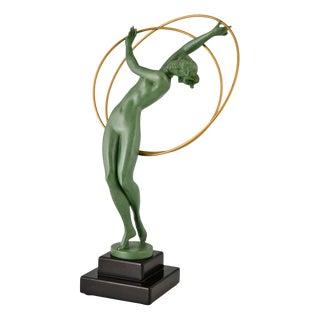 Pierre Le Faguays, Illusion Sculpture of Nude Dancer, 1930, Metal and Marble For Sale