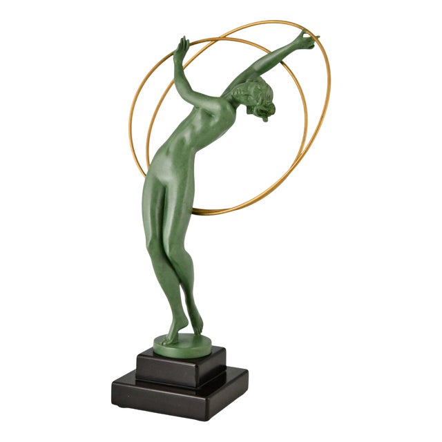 Pierre Le Faguays, Illusion Sculpture of Nude Dancer, 1930, Metal and Marble For Sale
