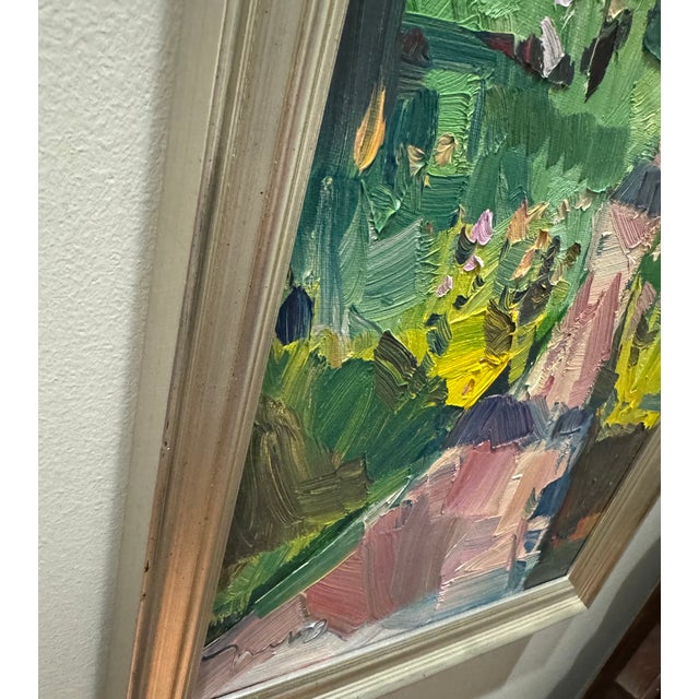Green 2022 Oil Post-Impressionist Jose Trujillo Original Garden Path, Framed in Plein Air For Sale - Image 8 of 8