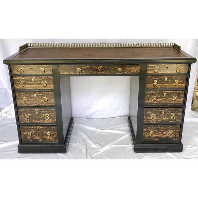 A Fine Early 19th c. Gillows of Lancaster, English c.1830 Ebonized Mahogany Eleven Drawer Pedestal Writing Desk on...