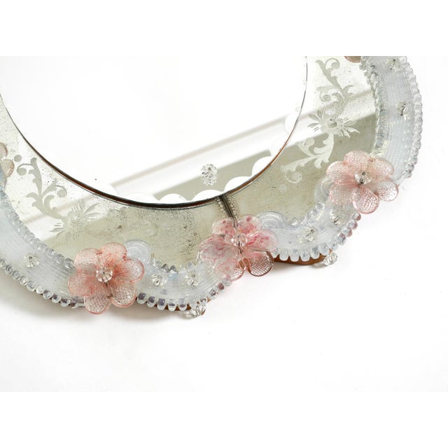Mid-Century Modern Italian Wall Mirror with Murano Glass Frame and Blossoms, 1960s For Sale - Image 11 of 18