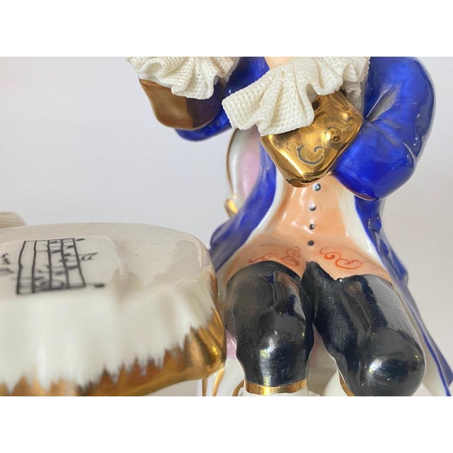 Lace Porcelain Couple Playing Chess in Blue and Pink, Dresden, German, 1920s For Sale - Image 9 of 14