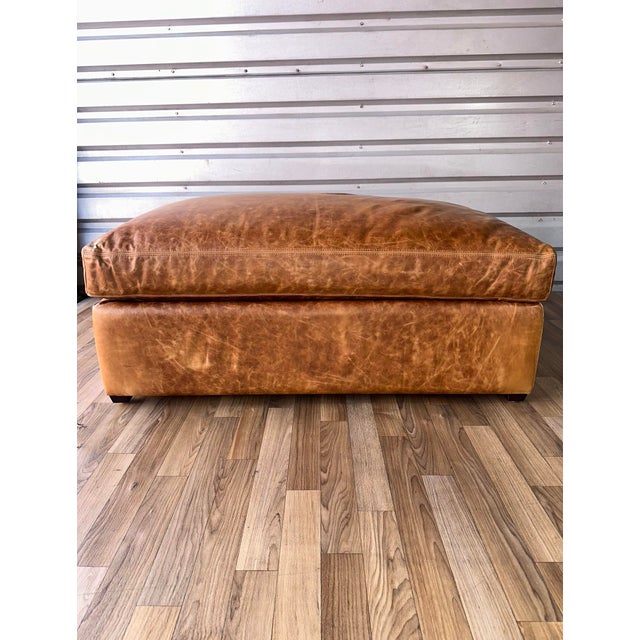 Chestnut Restoration Hardware English Classic Leather Ottoman For Sale - Image 8 of 8