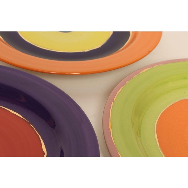 Set of Three Glazed Ceramic Concentric Circle Plates With Gold Leaf Details Signed For Sale - Image 13 of 14