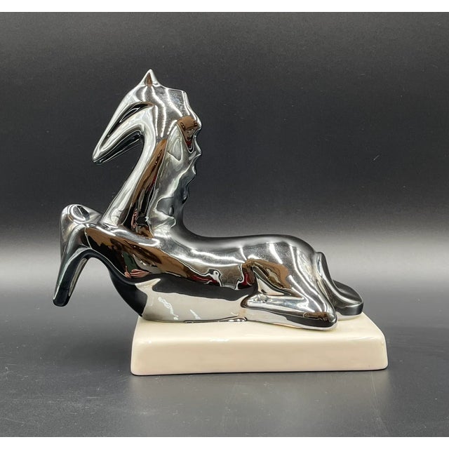 Mid-Century Modern Fran Mar after Franz Marc, Resting Horse, 1970s, Ceramic Sculpture with Platinum Glaze For Sale - Image 3 of 16