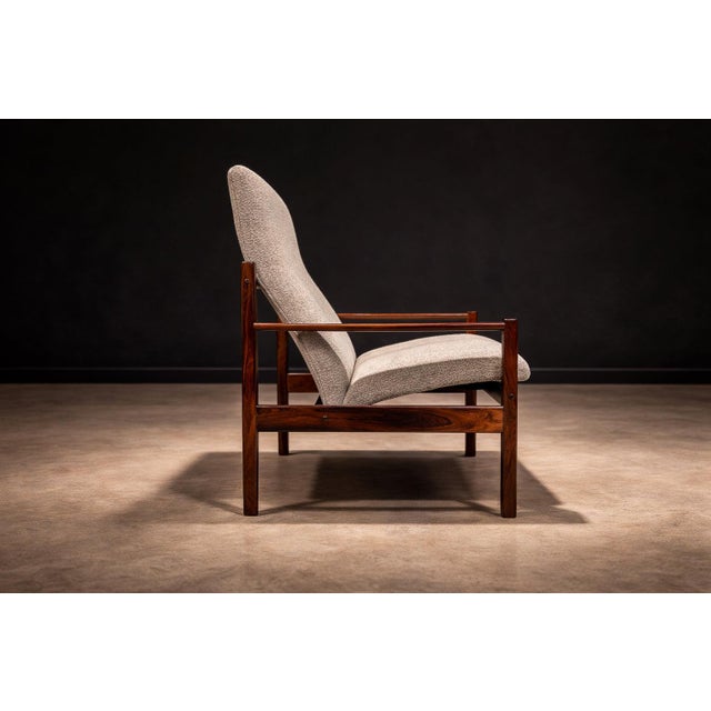 Tall Armchair in Imbuia Wood & Grey Bocule, Michel Arnoult, 1960s - Lot 154A For Sale - Image 12 of 16