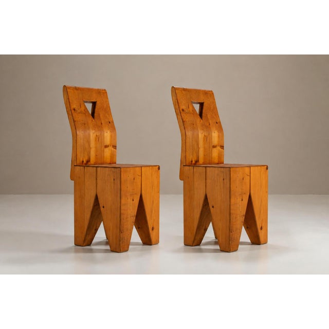 Vintage Brutalist Pinewood Chairs, France, 1970s, Set of 2 For Sale - Image 11 of 11