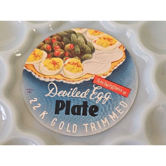 1950s 1950s Anchor Hocking Delphite Blue Egg Plate With 14k Gold Trim - Unused and Mint in Box For Sale - Image 5 of 9