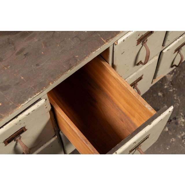 Vintage Eight-Drawer Wooden Card Catalog–Style Cabinet on Hairpin Legs For Sale In Chicago - Image 6 of 7