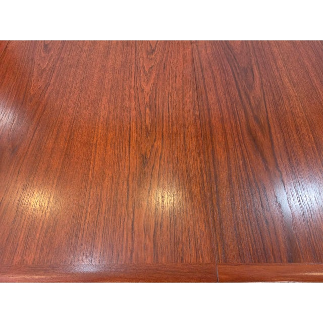 Mid-Century Danish Teak Round Too Oval Dining Table Two Giant Leaves 85 Open Legs Spreader For Sale - Image 4 of 10
