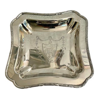 Vintage Silver Plate French Style Square Tray With Coat of Arms For Sale