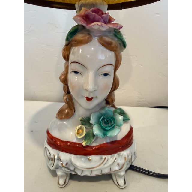 Japanese Mid 20th Century Japanese Hand Painted Porcelain Bust of a Woman Lamp Boudoir For Sale - Image 3 of 10
