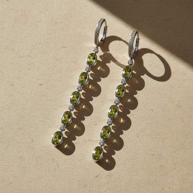 Peridot Huggie Drop Earrings, Silver, Gold, Pair For Sale - Image 4 of 8
