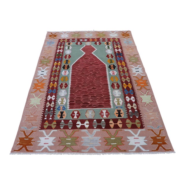 1980s Southwestern Red Handwoven Kilim For Sale