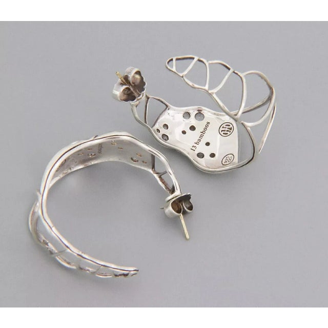 Contemporary John Hardy Bamboo Diamond Sterling Silver Large Hoop Earrings - 2 Pieces For Sale - Image 3 of 6