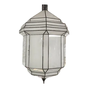 Large Art Deco White Milk Glass Chandelier, Pendant or Lantern
