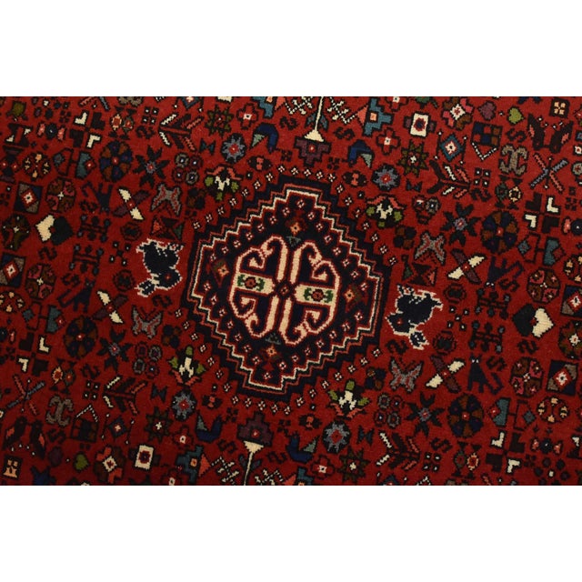 Textile Abadeh Rug 3’5” X 4’11” Red Wool Vintage Tribal Hand-Knotted Carpet For Sale - Image 7 of 12