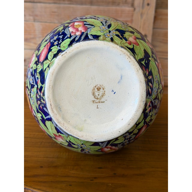 Antique Art Nouveau Etruria Cretona Polychrome Floral Bottle Vase - 18" For Sale - Image 10 of 12