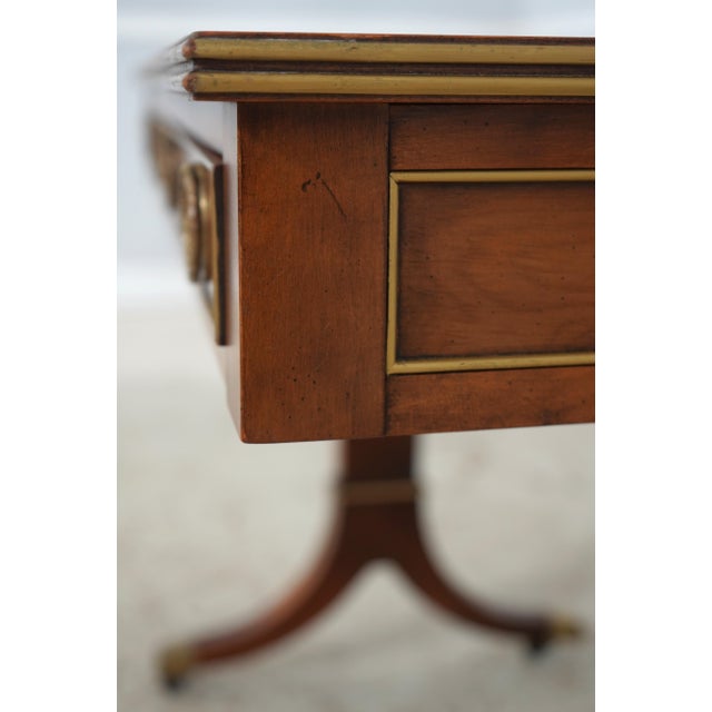 Hekman 2 Drawer Yew Wood & Walnut Library Table For Sale - Image 13 of 17