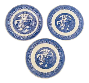 Vintage Blue Porcelain Willow Plates - Set of 3
