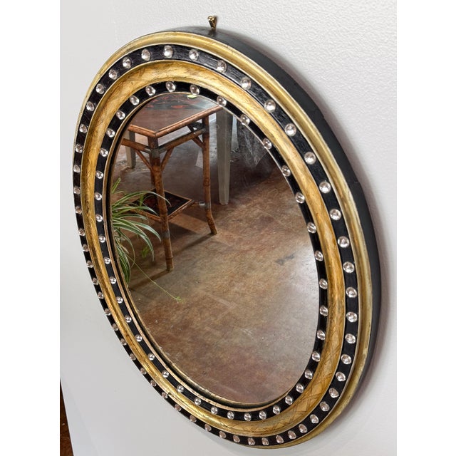 Traditional Irish Ebony and Gilt Oval Wall Mirror With Glass Studs (H 29 3/8 X W 23 5/8) For Sale - Image 3 of 9