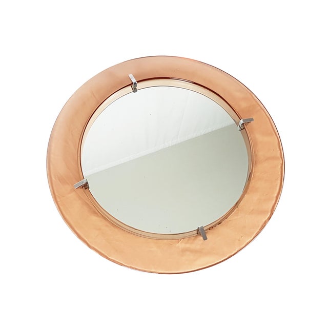 Mid-Century Modern Round Salmon Glass Wall Mirror from Cristal Art, 1960s For Sale - Image 3 of 12