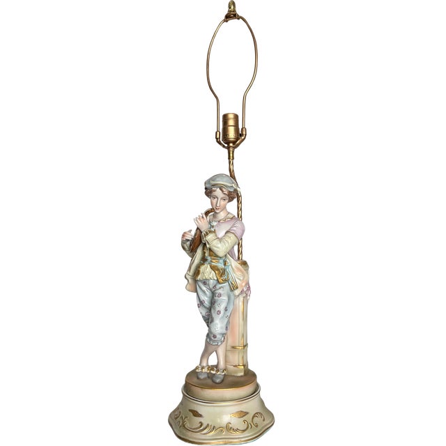 Mid-Century Porcelain Table Lamp Minstrel With Mandolin For Sale - Image 9 of 16