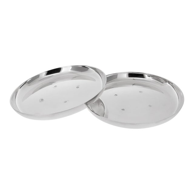 Pair of Signed Mid-Century Asprey & Co. Sterling Silver Wine Bottle Coasters For Sale
