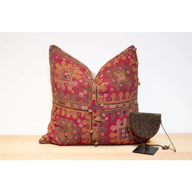Red Bhanu Rajasthani Embroidered Decorative Euro Pillow For Sale - Image 8 of 8