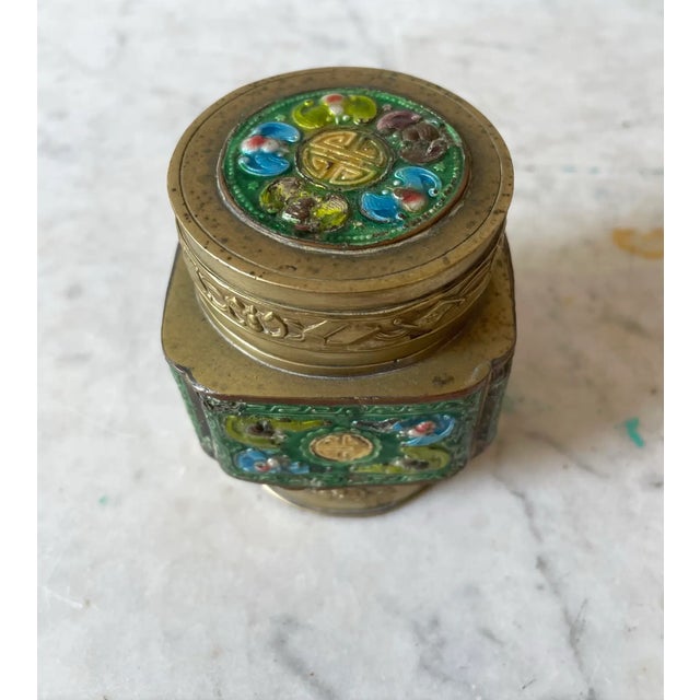 Antique Chinese Brass and Enamel Tea Canister For Sale In New York - Image 6 of 7