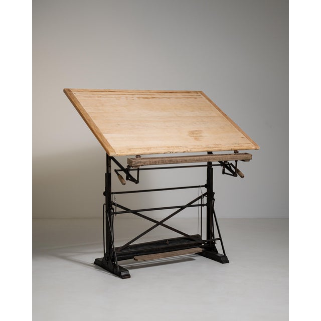 Metal Architect's Oak Drawing Table, Antique, France, Early 20th Century For Sale - Image 7 of 13