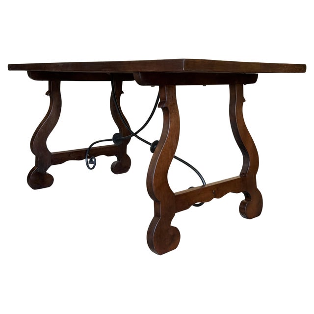 Brown 20th Dining or Console Table of Walnut with Lyre Legs and Heavy Top, Spain For Sale - Image 8 of 18