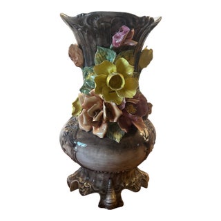 Tall Vintage Capodimonte Porcelain Floral Vase, Made in Italy For Sale