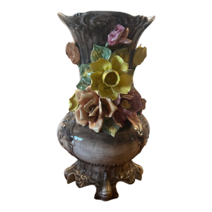 Tall Vintage Capodimonte Porcelain Floral Vase, Made in Italy