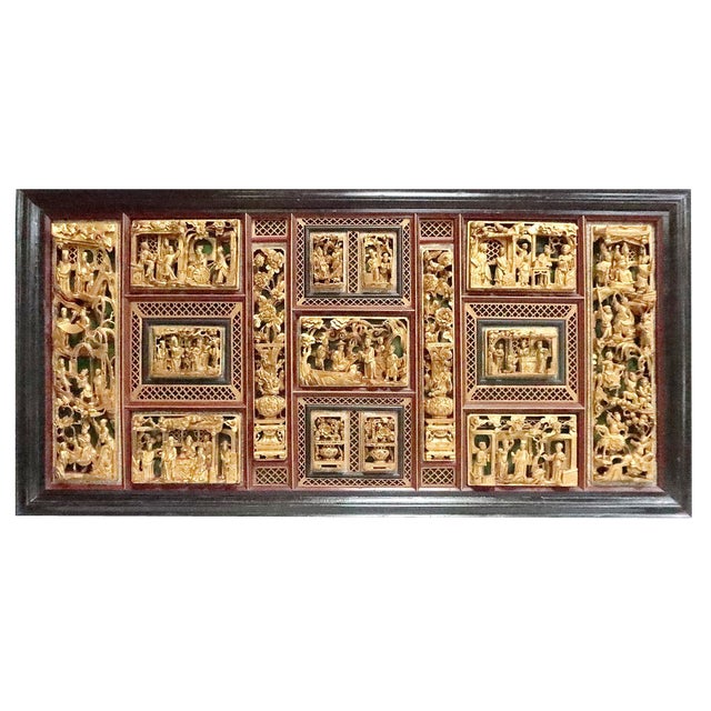 Large Asian Lacquered Wood Panel For Sale