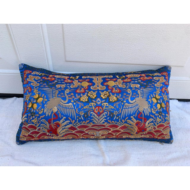 Hollywood Regency Royal Blue & Gold Asian Chinoiserie Boudoir Pillow For Sale - Image 10 of 10