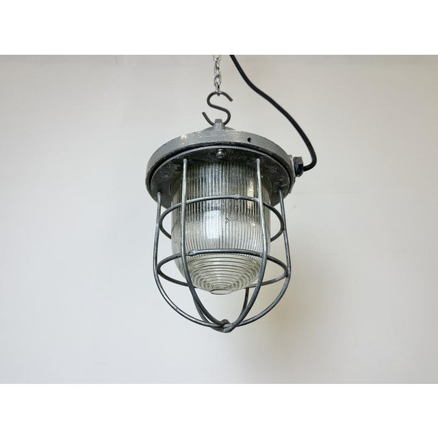 Industrial Grey Bunker Cage Light from Polam Gdansk, 1970s For Sale - Image 9 of 18