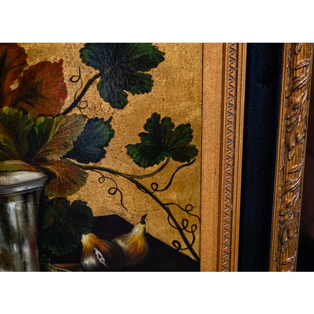 Grand Tour 1980s Gilded Still Life Oil Painting by Norika For Sale - Image 3 of 6