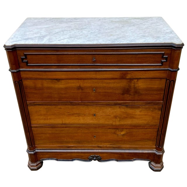 Brown Vintage Louis Philippe Chest of Drawers with Fitted White Marble Top, 1960s For Sale - Image 8 of 8