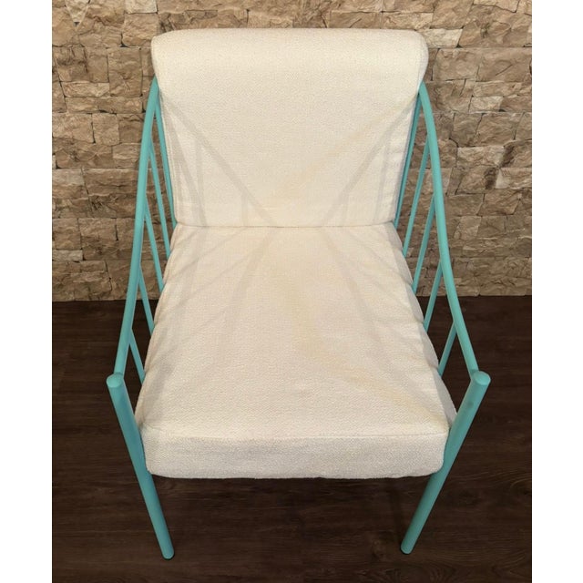 Early 21st Century Wrought Iron Turquoise Lounge Chair with White Fabric For Sale - Image 5 of 6