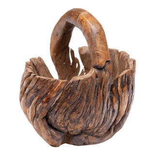 Antique Chinese Burled Market Basket For Sale