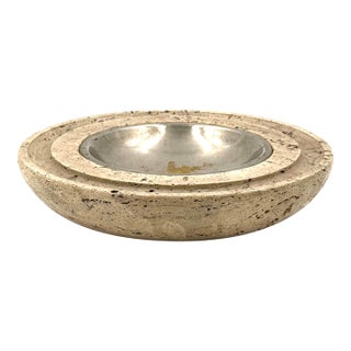Travertine & Brass Vide Poche / Ashtray, Cerri Nestore, Italy, 1970s For Sale