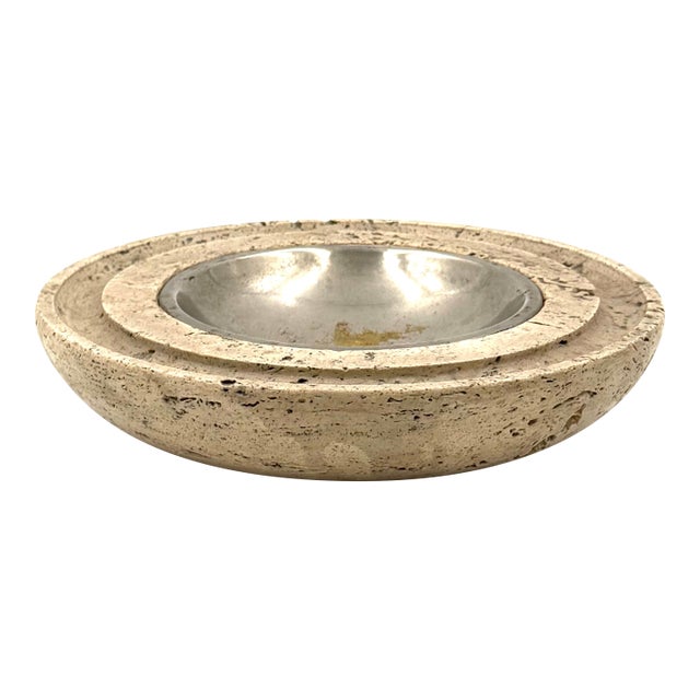 Travertine & Brass Vide Poche / Ashtray, Cerri Nestore, Italy, 1970s For Sale