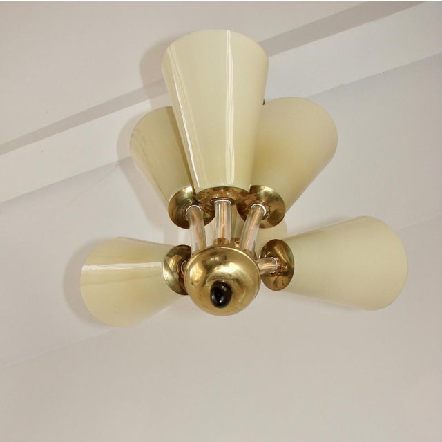 Chandelier in Brass and Glass, Kamenický Šenov, Czechoslovakia, 1950s For Sale - Image 6 of 9