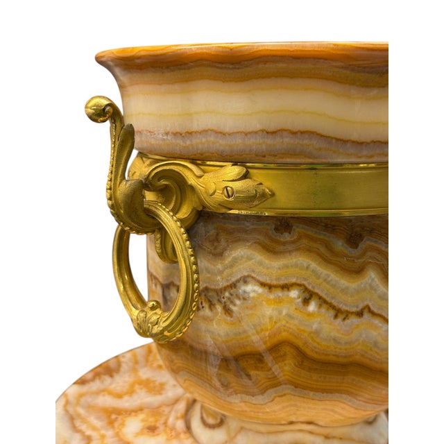 French A Pair of Ormolu Mounted Onyx Pedestal Jardinieres by H. Journet For Sale - Image 3 of 9