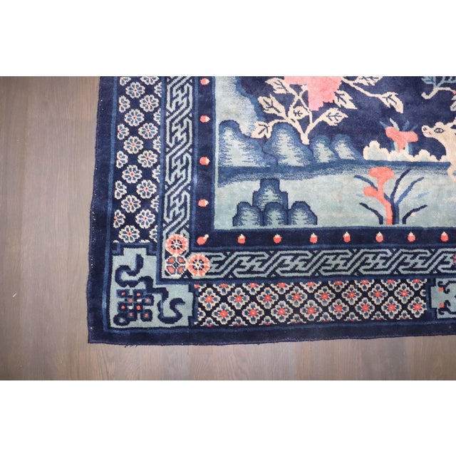 Navy Blue Early 20th Century Zabihi Collection Mongolian Animal Square Rug - 5'5" x 6'4" For Sale - Image 8 of 12